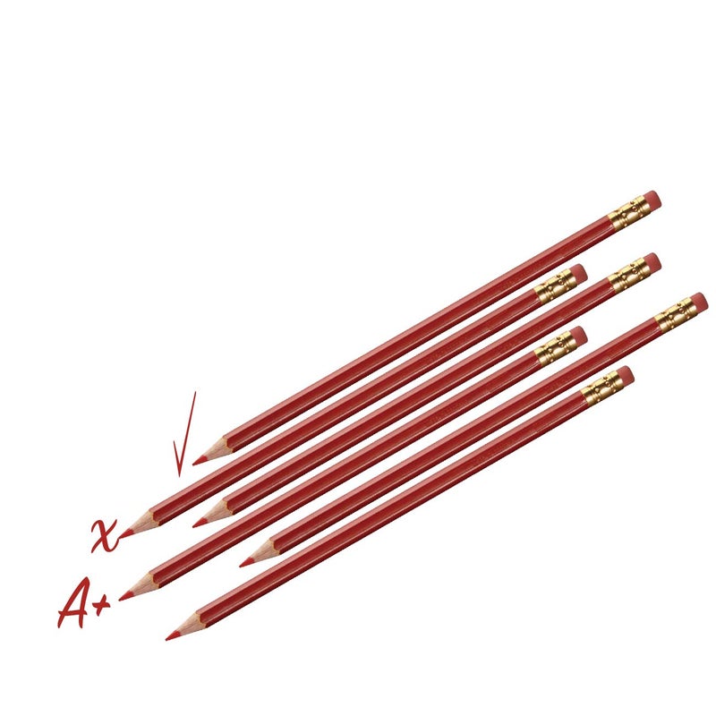 Manaloom Grading Checking Erasable Pencils, Pre-Sharpened #2 HB Red Pencils, With Eraser Tops - 12-Pack - Image 2